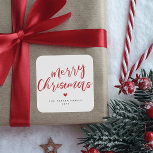 Moderne elegante rode hart vrolijke kerst vierkante sticker