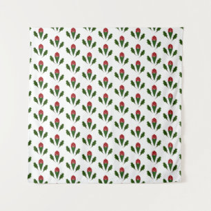 Moderne Elegante Rode Rozen & Groene Holly Patroon Wandkleed