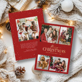 Moderne Elegante Rode Vrolijke Kerstmis Familiefot Folie Feestdagenkaart