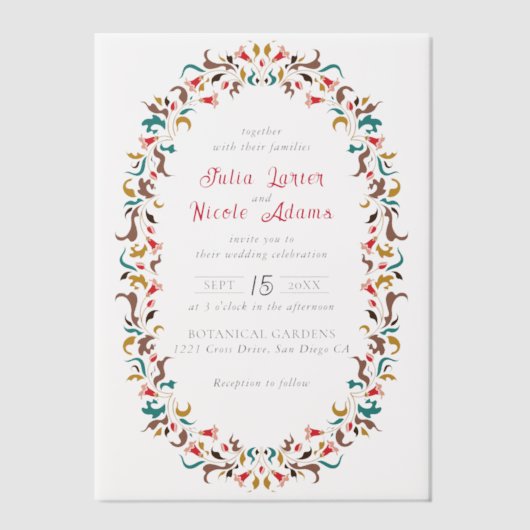 Moderne Elegante Romantische Bloemen Krans Trouwen Vellum Uitnodigingen (Voorkant)