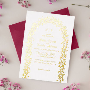 Moderne Elegante Romantische Bloemenkrans Bruiloft Folie Uitnodiging