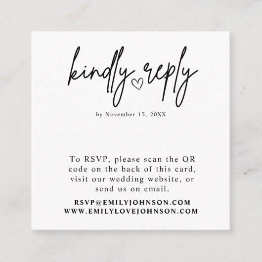 Moderne Elegante Romantische QR Code Bruiloft RSVP Informatiekaartje (Voorkant)