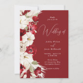 Moderne Elegante Rood & Wit Bloemen Huwelijk Kaart (Voorkant)