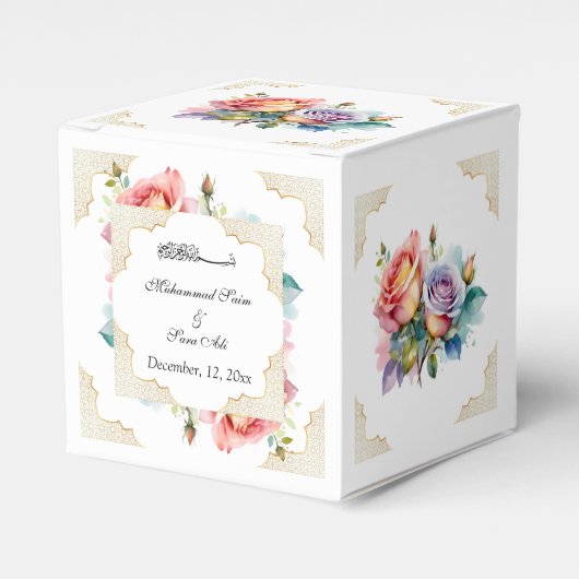 Moderne Elegante Roze Bloemen Nikah Moslim Uitnodi Bedankdoosjes (Voorkant Zijde)