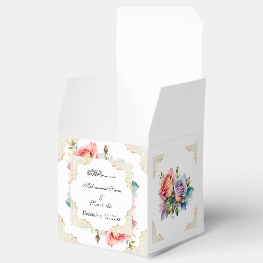 Moderne Elegante Roze Bloemen Nikah Moslim Uitnodi Bedankdoosjes (Geopend)
