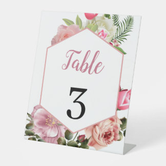 Moderne Elegante Roze Bloemrijke Zeshoekige Tafeln Reclamebord Met Voetstuk