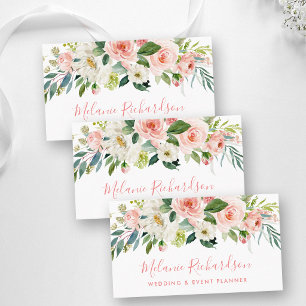 Moderne Elegante Roze Blush Groene Bloemen Visitekaartje
