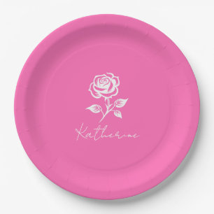 Moderne Elegante Roze En Roos Aangepaste Naam Papieren Bordje