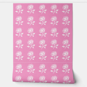 Moderne elegante roze en witte roos behang