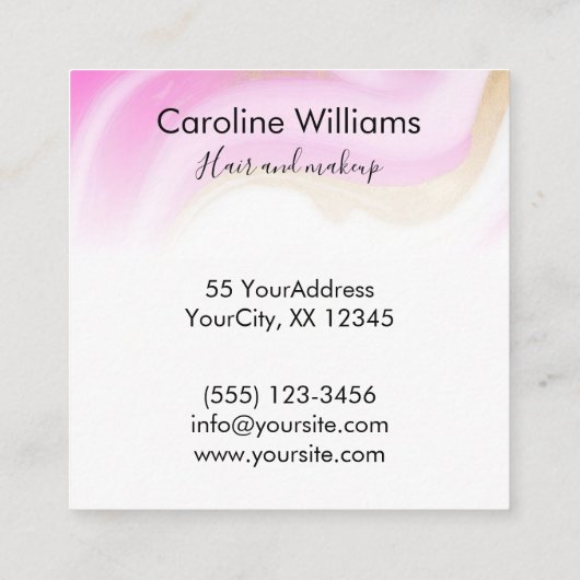 Moderne elegante Roze goud wit marmeren haar make- Vierkante Visitekaartje (Achterkant)