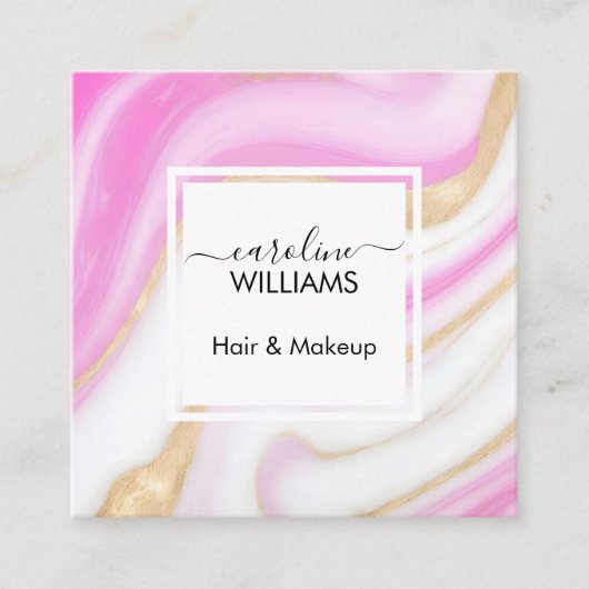 Moderne elegante Roze goud wit marmeren haar make- Vierkante Visitekaartje (Voorkant)