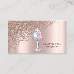 Moderne Elegante Roze Gouden Diamanten Cake Snoepj Visitekaartje