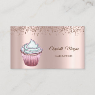 Moderne Elegante Roze Gouden Diamanten Cupcake Visitekaartje