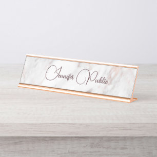 Moderne Elegante Roze Gouden Marmer Typografie Scr Bureau Naambordje