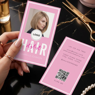Moderne Elegante Roze Logo QR Code Kapper  Visitekaartje