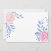 Moderne Elegante Roze Roos Blauwe Minimalistische Save The Date (Achterkant)