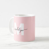 Moderne Elegante Roze Roos Monogram Koffiemok (Voorkant links)