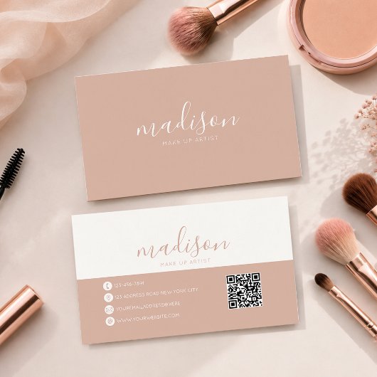 Moderne Elegante Roze Roze Script QR-code Visitekaartje