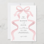 Moderne Elegante Roze Roze Strik Monogram Bruiloft Kaart (Voorkant)