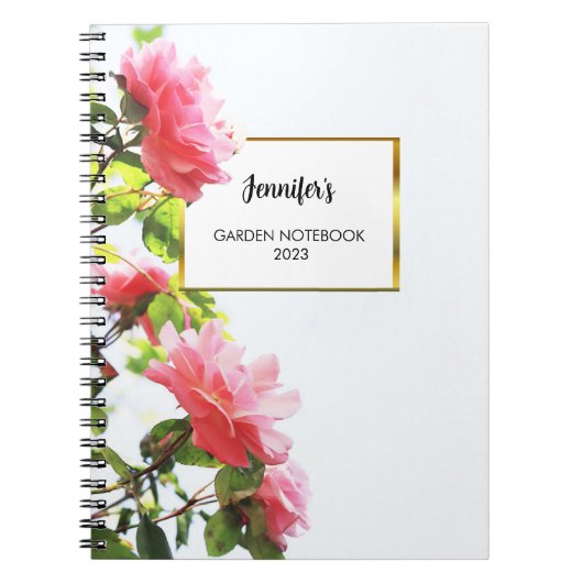 Moderne elegante roze rozen persoonlijk notitieboek (Voorkant)