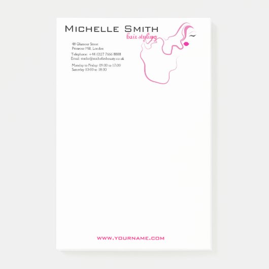 Moderne elegante roze witte kapster schoonheid mei post-it® notes (Voorkant)