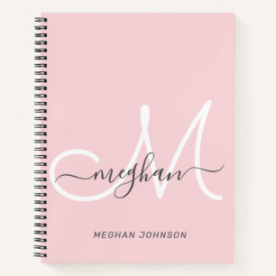 Moderne Elegante Roze Witte Script Monogram Notitieboek