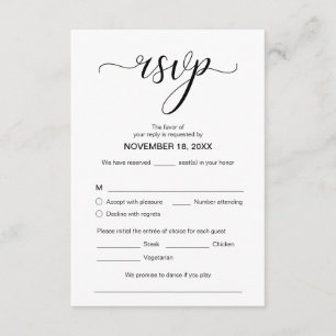 Moderne Elegante RSVP, Zwart Lettertype, Reageer Informatiekaartje