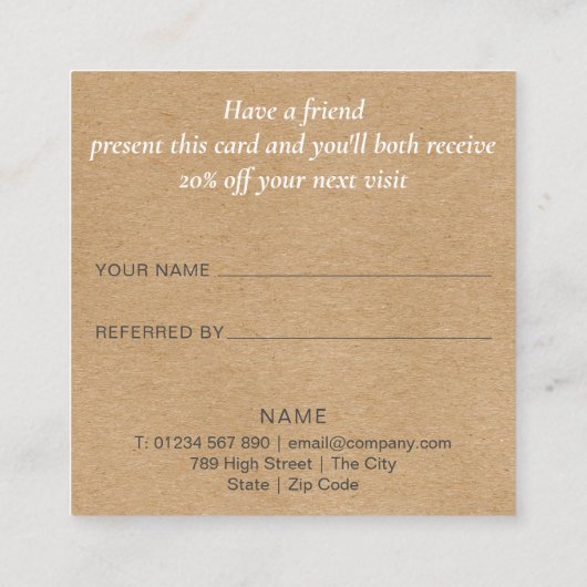 Moderne Elegante Rustieke Kraft Groenelementen Aanbevelingskaartje (Achterkant)