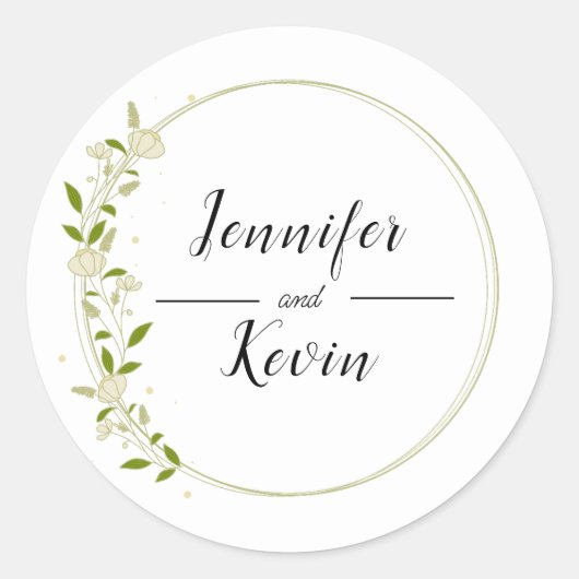 Moderne Elegante Rustieke Wildflower Bruiloft Ronde Sticker (Voorkant)