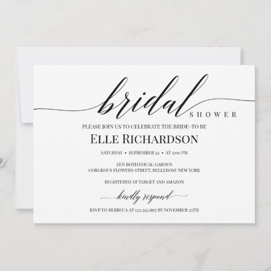 Moderne, elegante, rustige script brdial douche kaart (Voorkant)