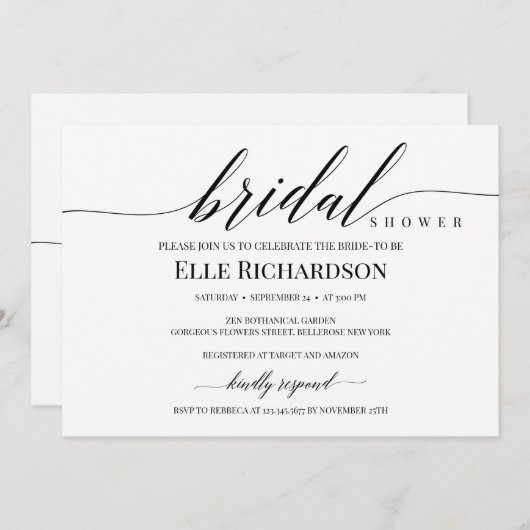 Moderne, elegante, rustige script brdial douche kaart (Voorkant / Achterkant)