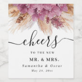 Moderne Elegante Schoonheid Roze Orchidee & Pampas Wijn Etiket (Enkel label)