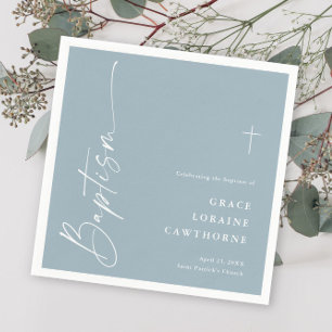 Moderne Elegante Schrift Stofblauwe Jongens Doop Servet