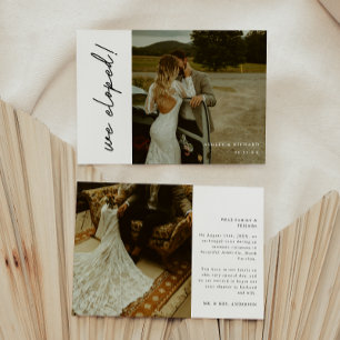 Moderne Elegante Script 2-Foto Huwelijk 'We Eloped Aankondiging