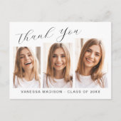 Moderne Elegante Script 3 Foto Afstuderen Bedankt Briefkaart (Voorkant)