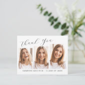 Moderne Elegante Script 3 Foto Afstuderen Bedankt Briefkaart (Staand voorkant)