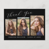 Moderne Elegante Script 3 Foto Afstuderen Bedankt Briefkaart (Voorkant)