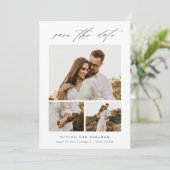 Moderne Elegante Script 3 Foto Collage Save The Date (Staand voorkant)
