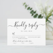 Moderne, elegante script bruiloft RSVP Kaartje (Staand voorkant)