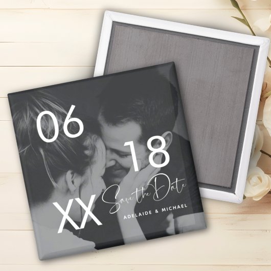 Moderne Elegante Script Couple Foto Save the Date Magneet