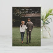 Moderne Elegante Script Foto Bruiloft Save the Dat Date (Staand voorkant)