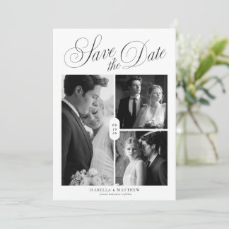 Moderne Elegante Script Foto Collage Save The Date