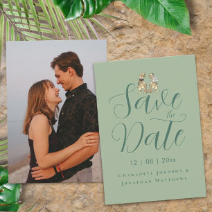 Moderne Elegante Script Foto Grappige Dinosaur Huw Save The Date