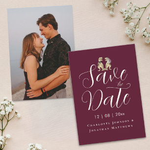 Moderne Elegante Script Foto Grappige Dinosaur Huw Save The Date