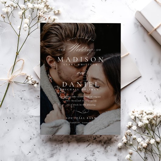 Moderne Elegante Script Foto Huwelijk Kaart