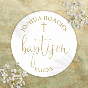 Moderne Elegante Script Gouden Doop Ronde Sticker