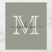 Moderne Elegante Script Groene Mist Monogram Wijn Etiket (Enkel label)