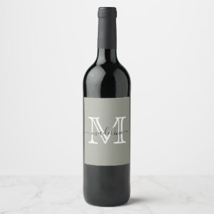 Moderne Elegante Script Groene Mist Monogram Wijn Etiket