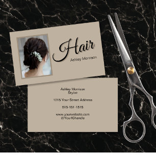 Moderne Elegante Script Haarstylist Beige Visitekaartje