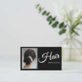 Moderne Elegante Script Haarstylist Zwart Visitekaartje (Staand voorkant)